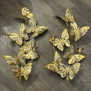 Set of 2 Vintage brass Gold Butterfly Wall Sconces